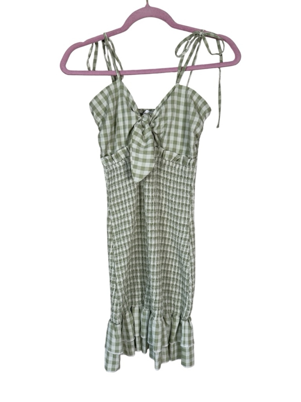 Mable the Label Green White Plaid Smocked Mini Dress Women M Summer Girly Ruffle